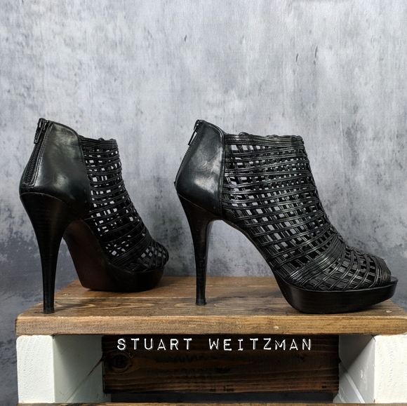 Stuart Weitzman Airy cage leather platform heels, size 9.5, black - Picture 8 of 9